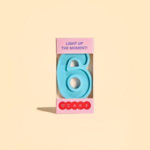 Blue number 6 candle
